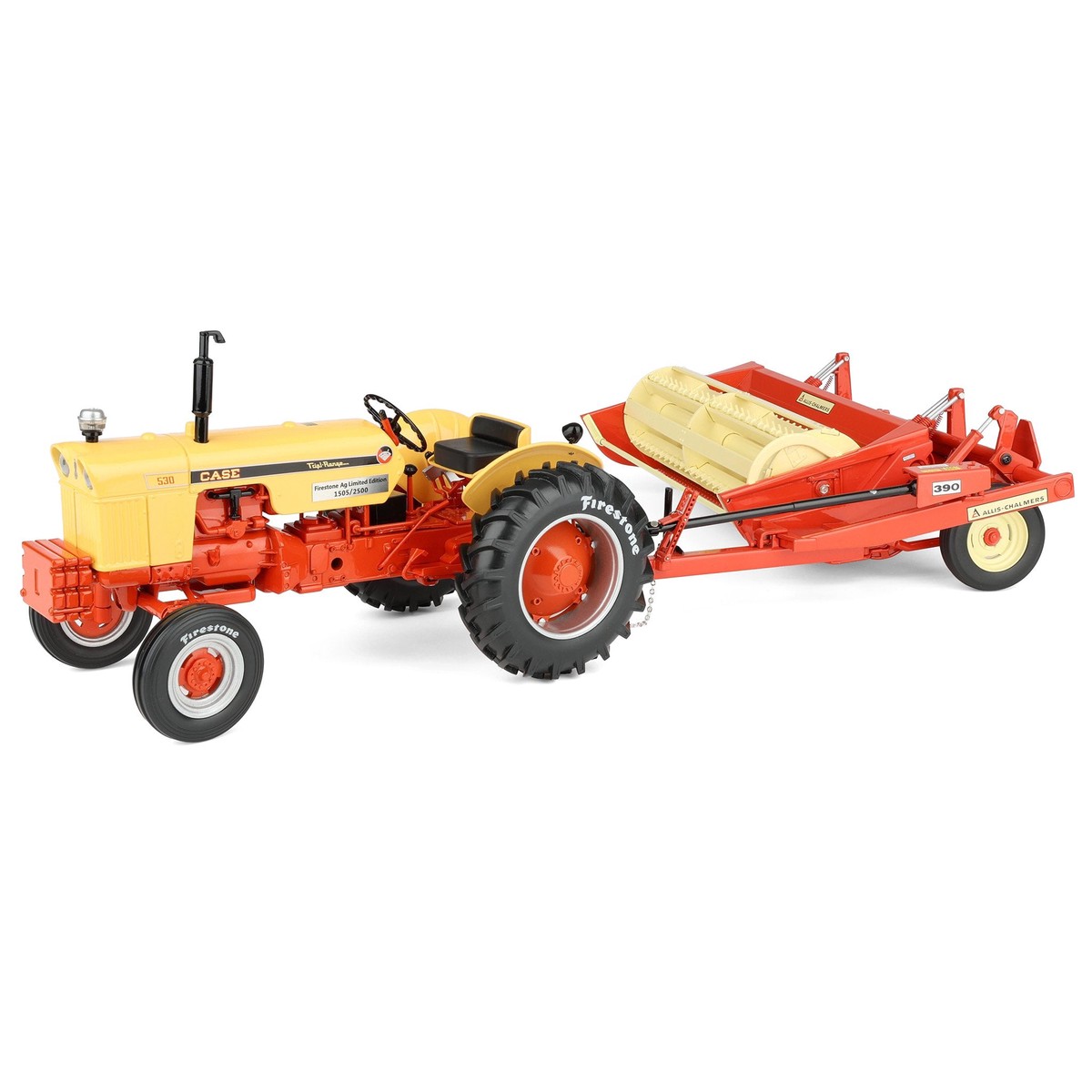 (B&D) 1/16 Case 530 Tractor with Wide Front & Allis Chalmers 390 Mower Conditioner by SpecCast, 2026 Firestone Series - Damaged Item